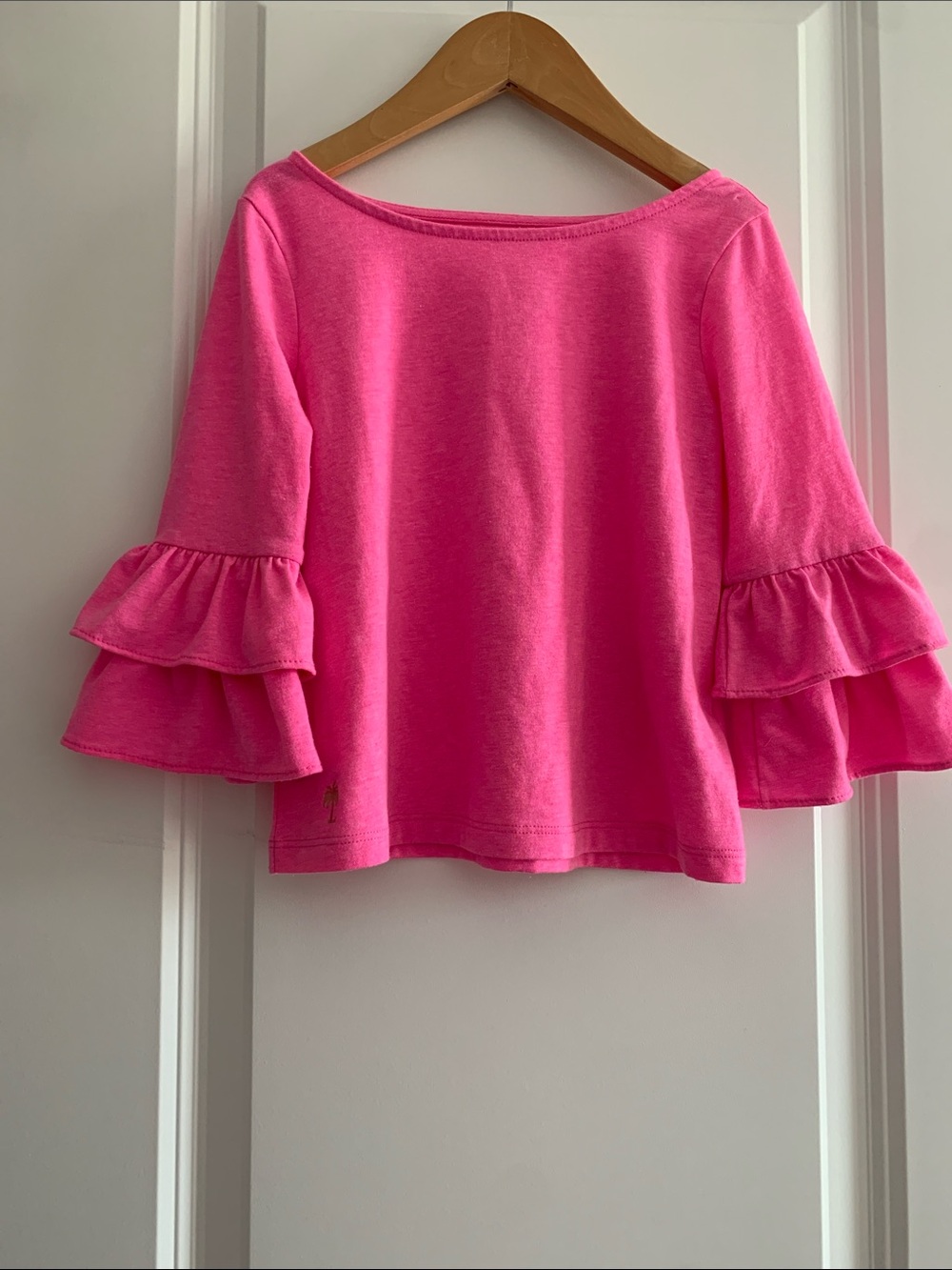 Lilly Pulitzer Girls Hot Pink Ruffle Sleeve Long Sleeve Tee